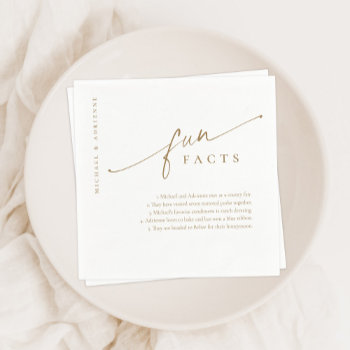Gold Simple Modern Script Fun Facts Wedding Napkins by JAmberDesign at Zazzle