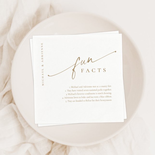 Gold Simple Modern Script Fun Facts Wedding Napkins (Creator Uploaded)