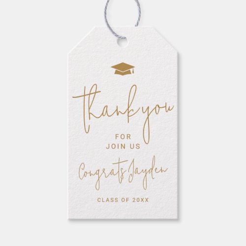Gold Simple Modern Script Graduate thank you Gift Tags