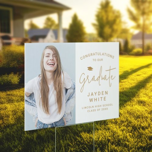 Gold Simple Modern Script Photo Graduation Sign