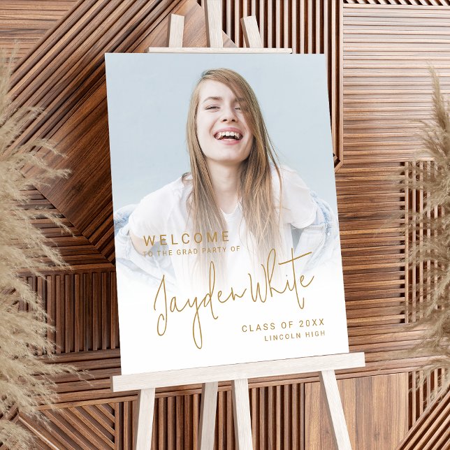 Gold Simple Modern Script Photo Graduation Welcome Foam Board (Gold Simple Modern Script Photo Graduation Welcome Foam Board)