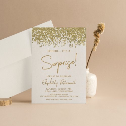 Gold Simple Modern Surprise Retirement Party Invitation