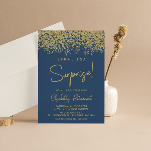 Gold Simple Modern Surprise Retirement Party Invitation