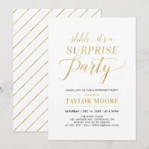 Gold Simple Modern Surprise Retirement Party Invitation