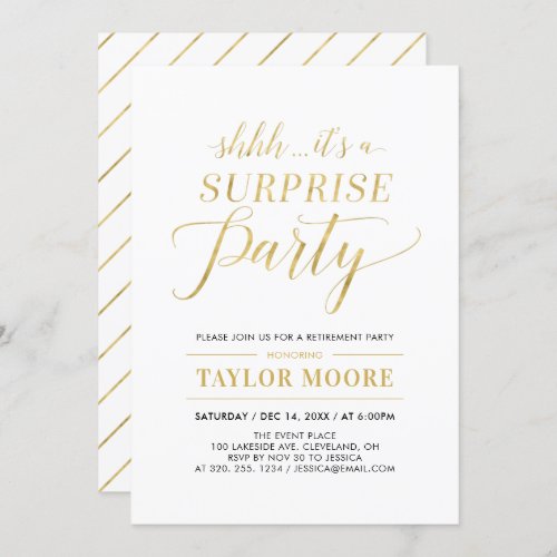Gold  Simple Modern Surprise Retirement Party Invitation