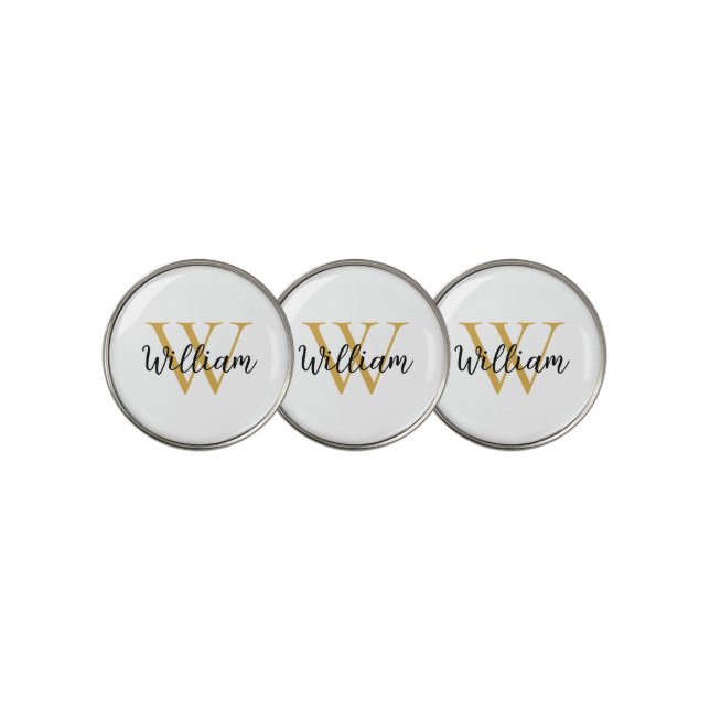 Gold Simple Monogram Name Personalized Golf Ball Marker (3 Up)