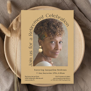 Gold Simple Photo Arch Retirement Party Invitation