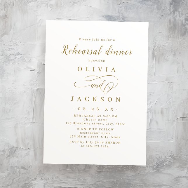 Gold simple romantic script Rehearsal Dinner Invitation (Gold simple romantic script Rehearsal Dinner Invitation)