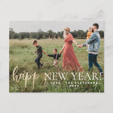 Gold Simple Script Happy New Year Holiday  Postcard