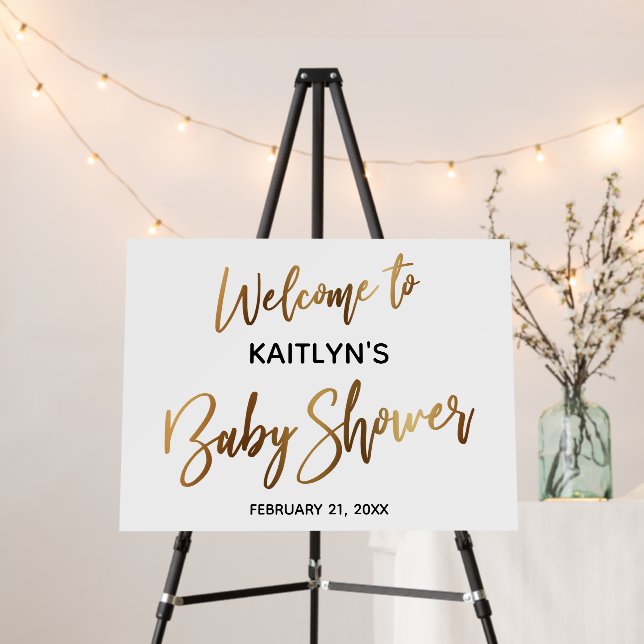 Gold Simple Typography Baby Shower Welcome Foam Board (In Situ (Stand))