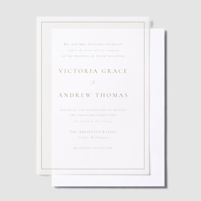 Gold Simple Typography Formal Wedding Vellum Invitations (Offset)
