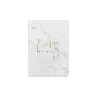 Gold Simple Typography Marble Mrs. Passport Holder