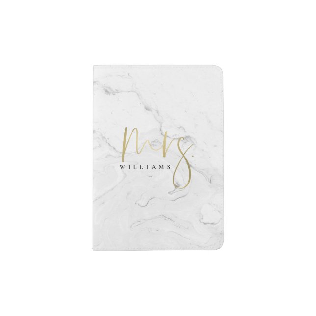 Gold Simple Typography Marble Mrs. Passport Holder (Front)