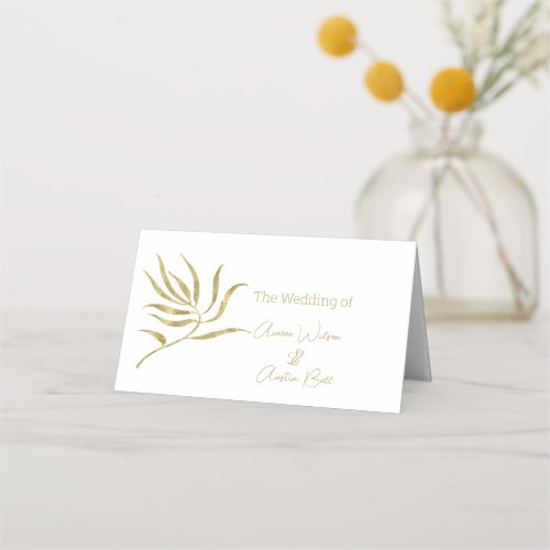 Gold Single Stem Leaf  Name Place Card