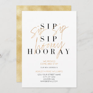 Gold Sip Sip Hooray Champagne Moving Announcement