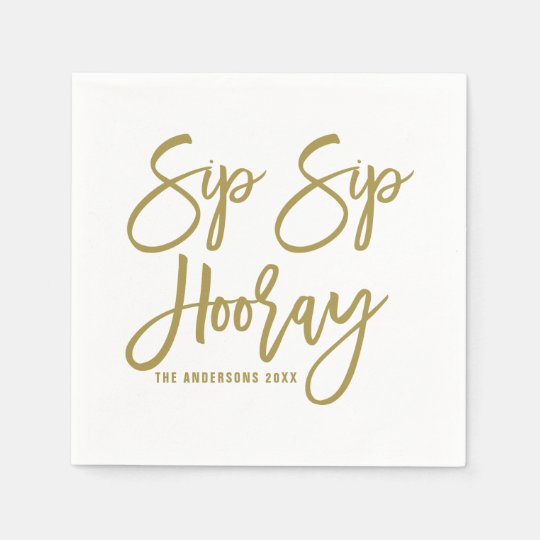 300 Sip Sip Hooray Personalized Printed Wedding Cocktail Napkins