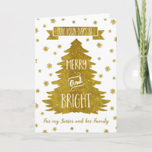 Gold Sister & Family Merry Christmas Card
