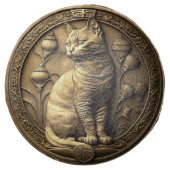 Gold Sitting Cat Medallion Chocolate Covered Oreo (Front)