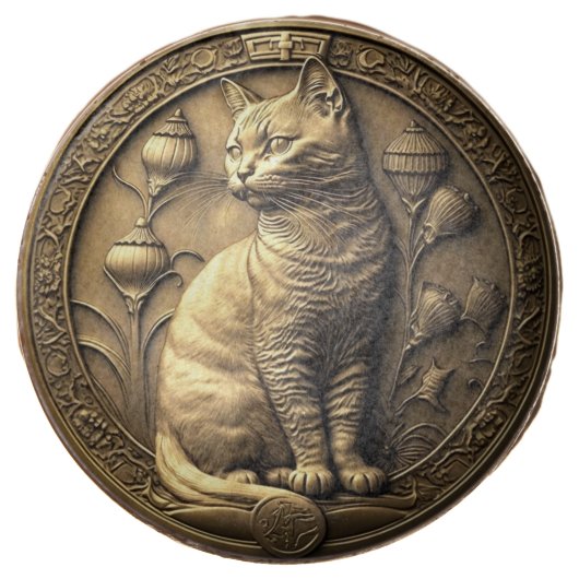 Gold Sitting Cat Medallion Chocolate Covered Oreo (Front)