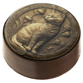 Gold Sitting Cat Medallion Chocolate Covered Oreo (Angled)