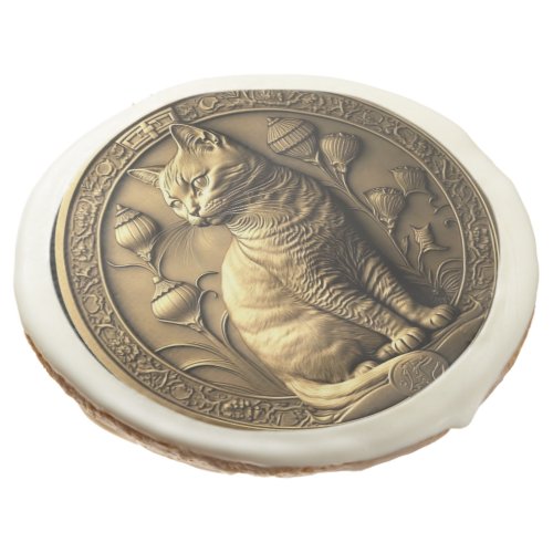 Gold Sitting Cat Medallion Sugar Cookie