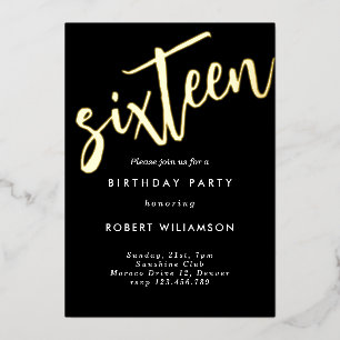 Gold sixteen birthday invitation foil invitation
