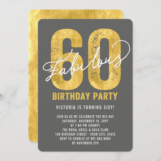 Gold Sixty and Fabulous 60th Birthday Party Invite (Front/Back)