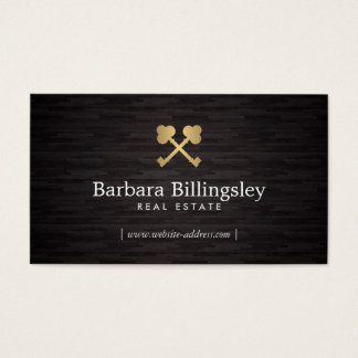 Gold Skeleton Key Logo Real Estate, Broker Wood Business Card