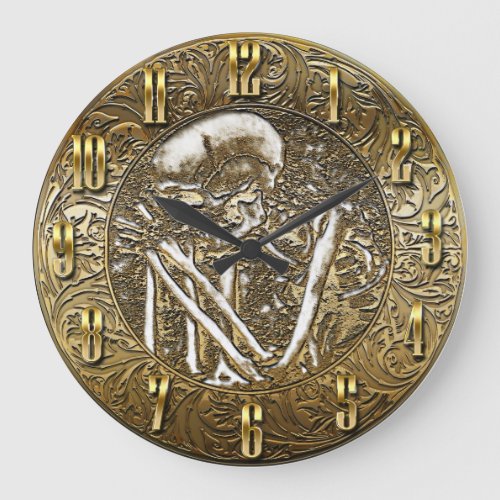 Gold Skeleton Skull Vintage Treasure Coin Large Clock