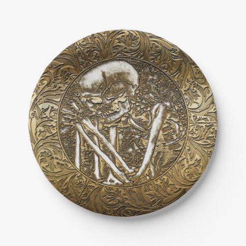 Gold Skeleton Skull Vintage Treasure Coin Paper Plates
