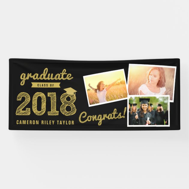 Gold Sketch 2018 Photo Collage Grad Party Banner