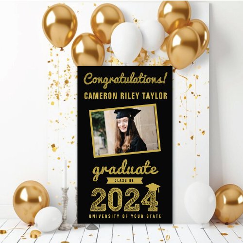 Gold Sketch 2024 Congrats Photo Graduation Party Banner