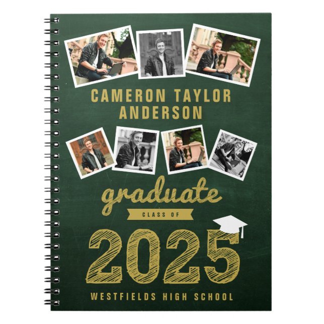 Gold Sketch 2025 Grad 7 Photo Collage Graduation Notebook (Front)