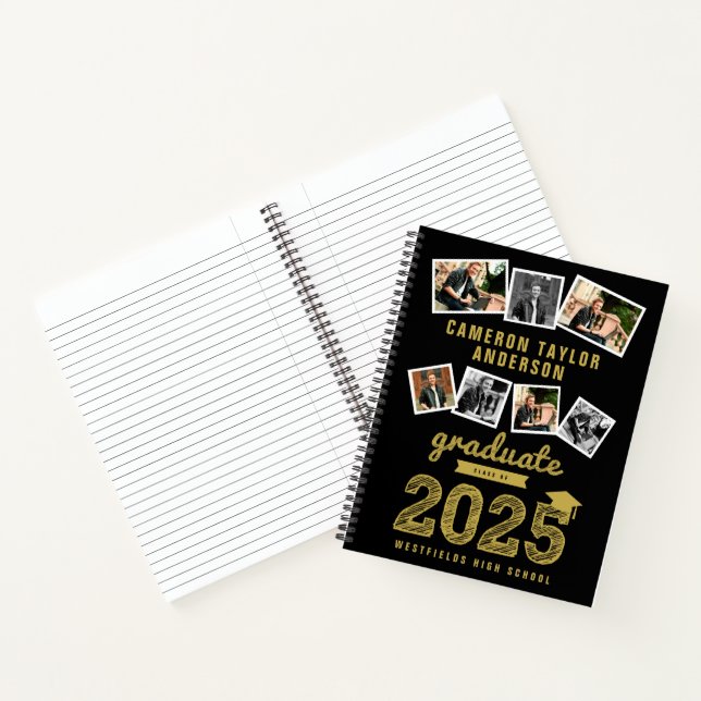 Gold Sketch 2026 Grad 7 Photo Collage Graduation Notebook (Inside)