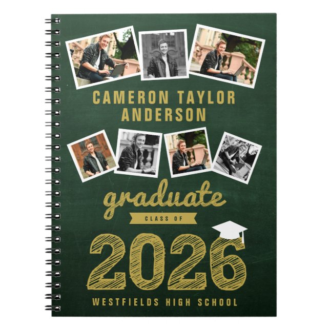 Gold Sketch 2026 Grad 7 Photo Collage Graduation Notebook (Front)