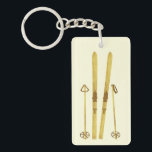 Gold Skis And Poles | Retro Ski Illustration Cream Keychain<br><div class="desc">Modern Alpine ski,  skiing,  skier-themed design with gold skis and gold poles. Simple festive holiday gold ski illustration for ski lovers.</div>