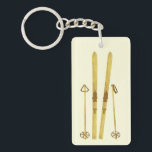 Gold Skis And Poles | Retro Ski Illustration Cream Keychain<br><div class="desc">Modern Alpine ski,  skiing,  skier-themed design with gold skis and gold poles. Simple festive holiday gold ski illustration for ski lovers.</div>