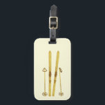 Gold Skis And Poles | Retro Ski Illustration Cream Luggage Tag<br><div class="desc">Modern Alpine ski,  skiing,  skier-themed design with gold skis and gold poles. Simple festive holiday gold ski illustration for ski lovers.</div>