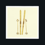 Gold Skis And Poles | Retro Ski Illustration Cream Napkins<br><div class="desc">Modern Alpine ski,  skiing,  skier-themed design with gold skis and gold poles. Simple festive holiday gold ski illustration for ski lovers.</div>