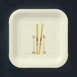 Gold Skis And Poles | Retro Ski Illustration Cream Paper Plates<br><div class="desc">Modern Alpine ski,  skiing,  skier-themed design with gold skis and gold poles. Simple festive holiday gold ski illustration for ski lovers.</div>