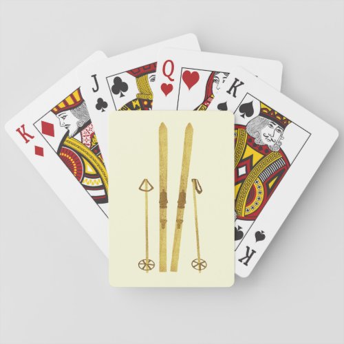 Gold Skis And Poles  Retro Ski Illustration Cream Poker Cards
