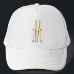 Gold Skis And Poles | Retro Ski Illustration Cream Trucker Hat<br><div class="desc">Modern Alpine ski,  skiing,  skier-themed design with gold skis and gold poles. Simple festive holiday gold ski illustration for ski lovers.</div>