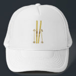 Gold Skis And Poles | Retro Ski Illustration Cream Trucker Hat<br><div class="desc">Modern Alpine ski,  skiing,  skier-themed design with gold skis and gold poles. Simple festive holiday gold ski illustration for ski lovers.</div>