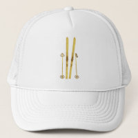 Gold Skis And Poles | Retro Ski Illustration Cream