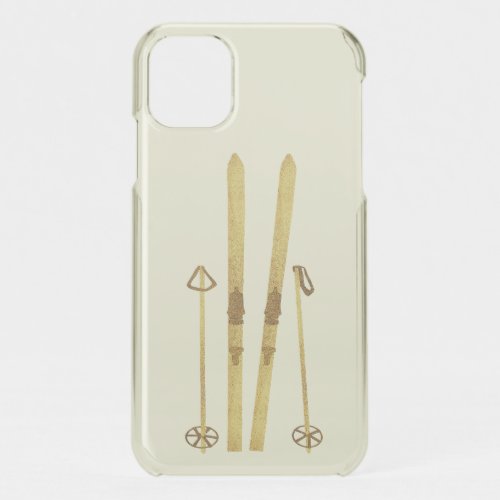 Gold Skis And Poles  Retro Ski Illustration Cream iPhone 11 Case