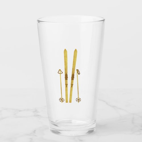 Gold Skis And Poles  Retro Ski Illustration Glass