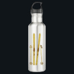 Gold Skis And Poles | Retro Ski Illustration Stainless Steel Water Bottle<br><div class="desc">Modern Alpine ski,  skiing,  skier-themed design with gold skis and gold poles. Simple festive holiday gold ski illustration for ski lovers.</div>