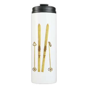 Gold Skis And Poles Retro Ski Illustration Thermal Tumbler