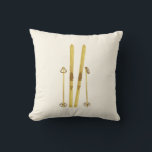 Gold Skis And Poles | Retro Ski Illustration Throw Pillow<br><div class="desc">Modern Alpine ski,  skiing,  skier-themed design with gold skis and gold poles. Simple festive holiday gold ski illustration for ski lovers.</div>