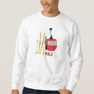 Gold Skis And Poles   Retro Ski Lift Holiday Sweatshirt